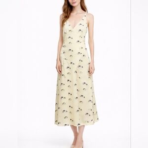 Rare VTG TOCCA 90s Y2K V-Neck Midi Dress - Pale Yellow Cream Floral - Size 8